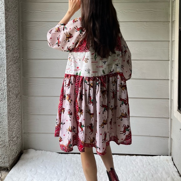 Western Rodeo | US Map | Handmade Bandana Dress SKU 05296 Red/Cowboy - Picture 9 of 16